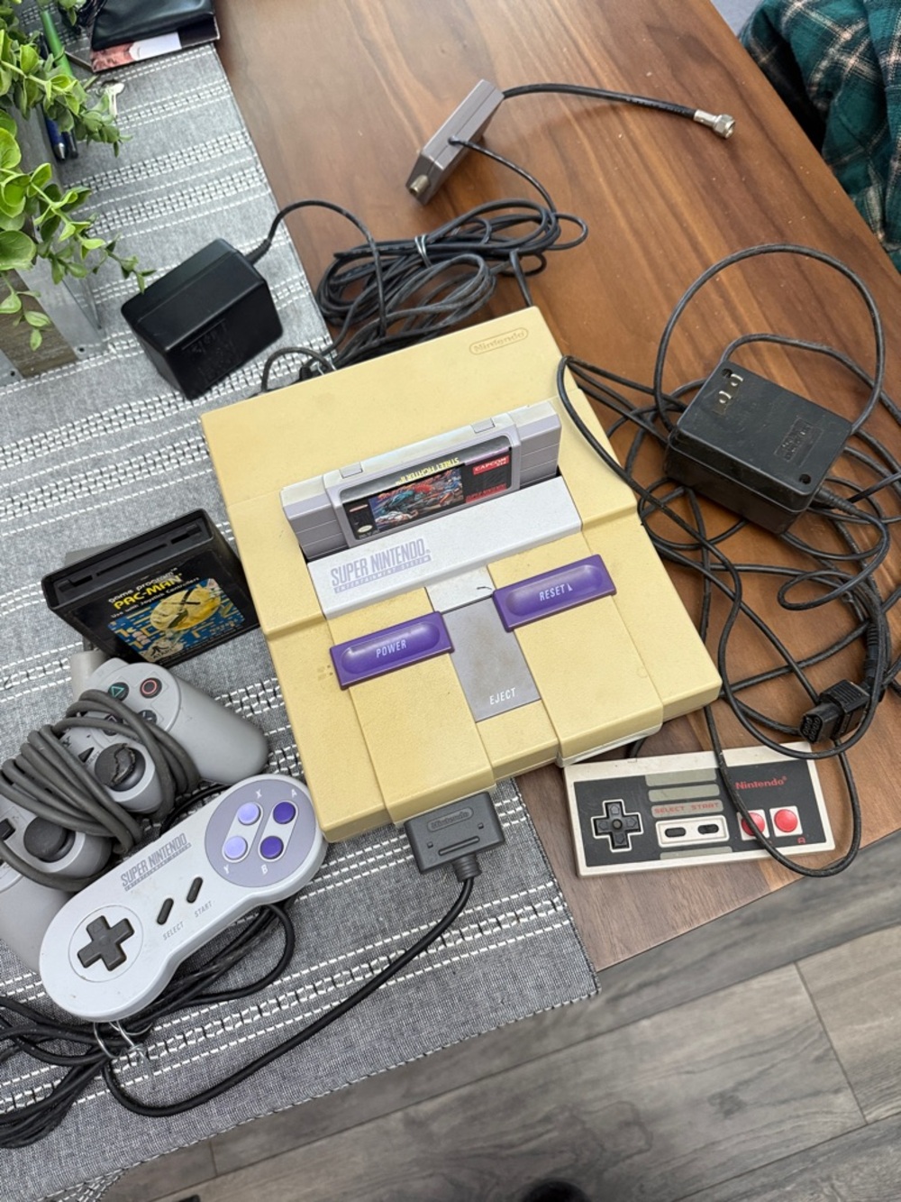 Super Nintendo with several controllers